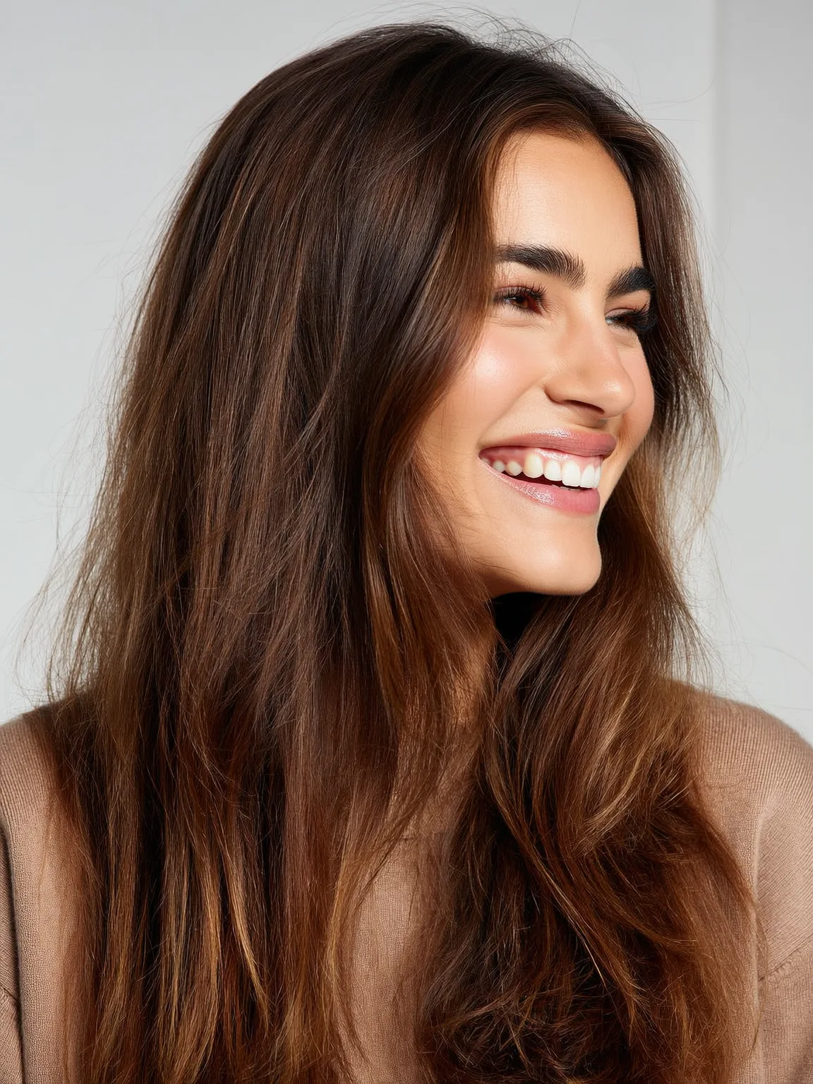 Long Layered Cut in Rich Chestnut Brown
